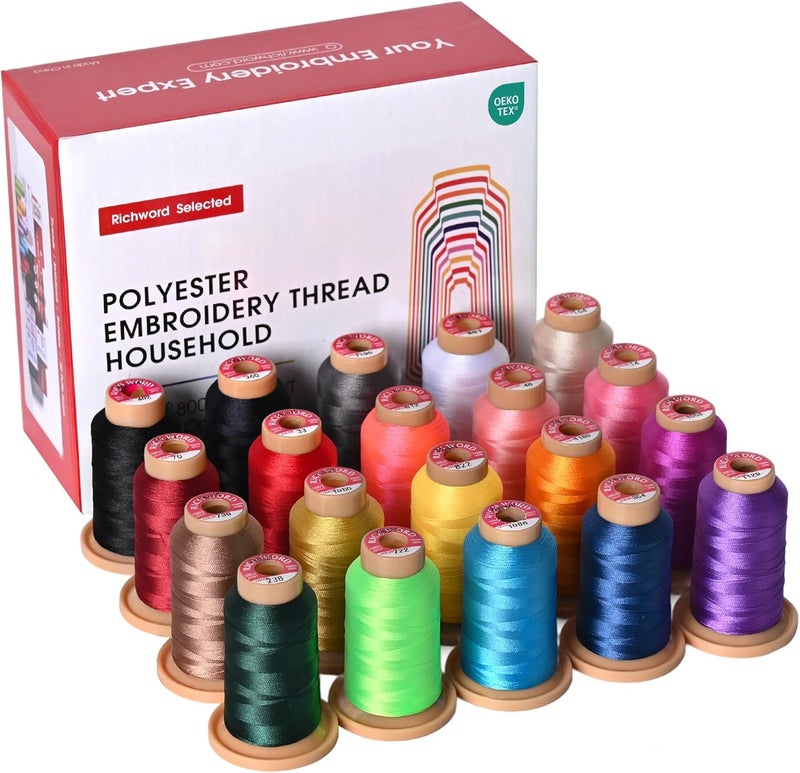 Poolin Richword Selected 800M 20 Colors Embroidery Thread, 40WT(108D/2) Polyester Thread Set for Embroidery and Sewing Machines, for Daily DIY Projects - Image 1